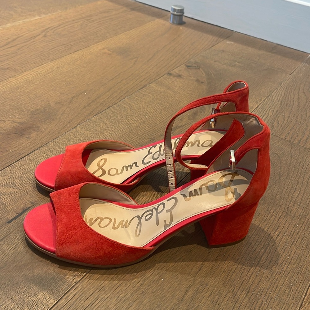 Sam Edelman DANIELLA BLOCK HEEL SANDAL Orange Suede Size 9.5